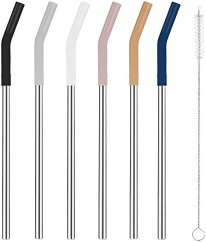 Tronco Set of 6 Stainless Steel Reusable Metal Straws with Silicone Flex Tips Elbows Cover, Metal... | Amazon (US)