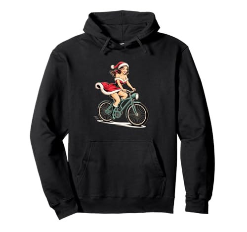 Pinup Christmas Santa Girl on Bicycle Vintage Retro Holiday Pullover Hoodie | Amazon (US)