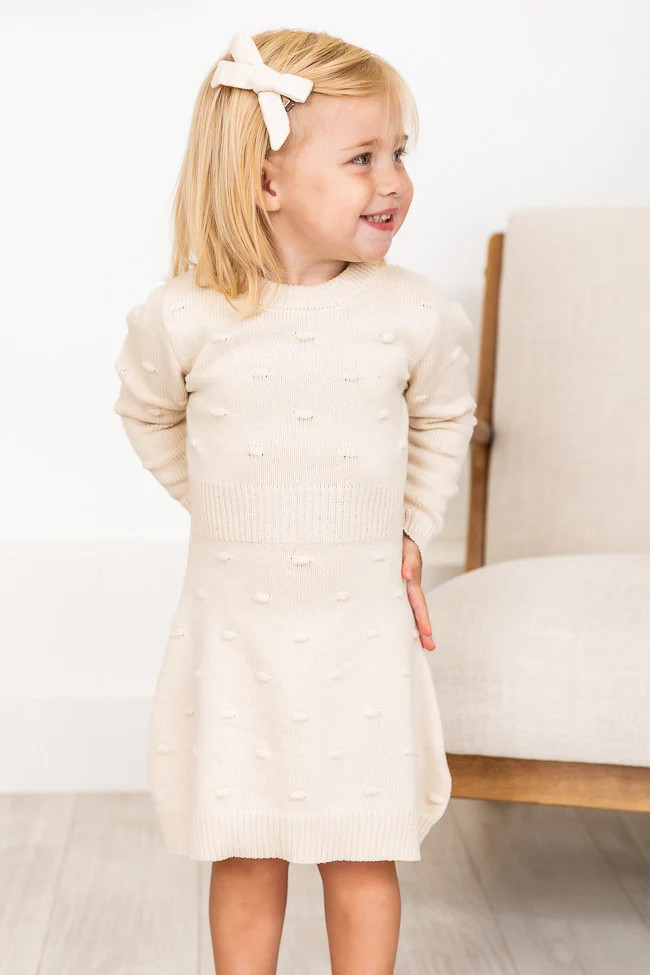 Sheer Luck Kids Oatmeal Sweater Dress | Pink Lily