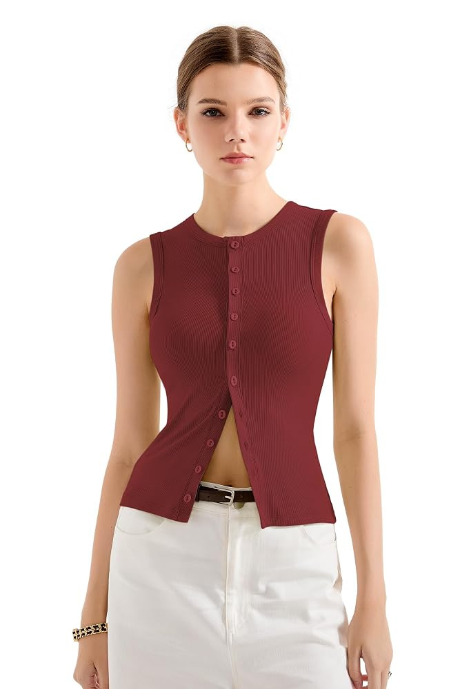 SUUKSESS Women Button Down Going Out Trendy Tops Ribbed Sexy Vest Y2K Tank Tops | Amazon (US)