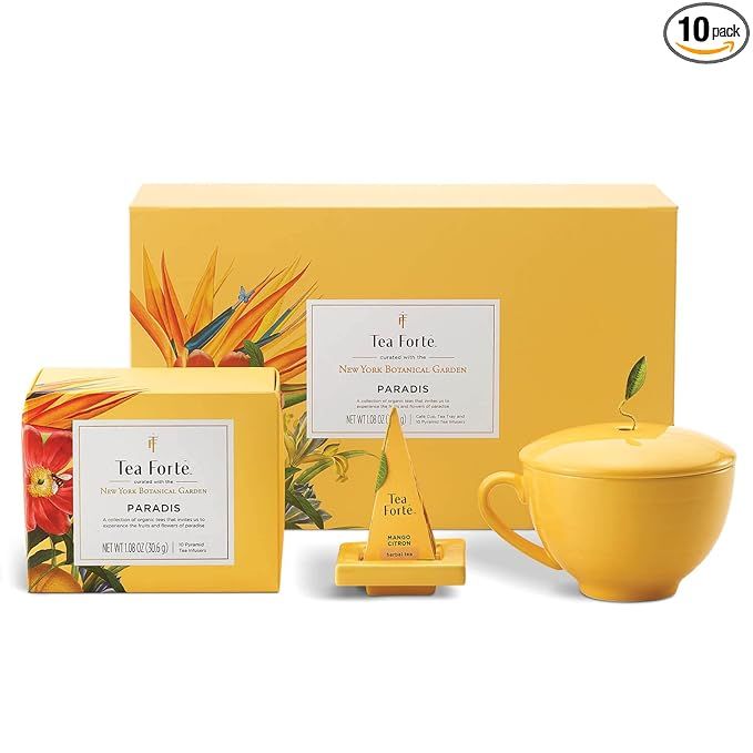 Tea Forte Paradis Gift Set with Cafe Cup, Tea Tray and 10 Handcrafted Pyramid Tea Infuser Bags | Amazon (US)