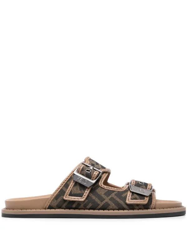 FENDI Feel FF-jacquard Sandals | Brown | FARFETCH | Farfetch Global