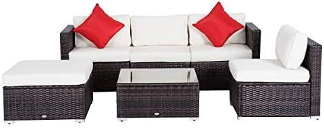 Outsunny 6-Piece Outdoor Patio Rattan Wicker Furniture Set with Comfortable Cotton Cushions, Remo... | Amazon (US)