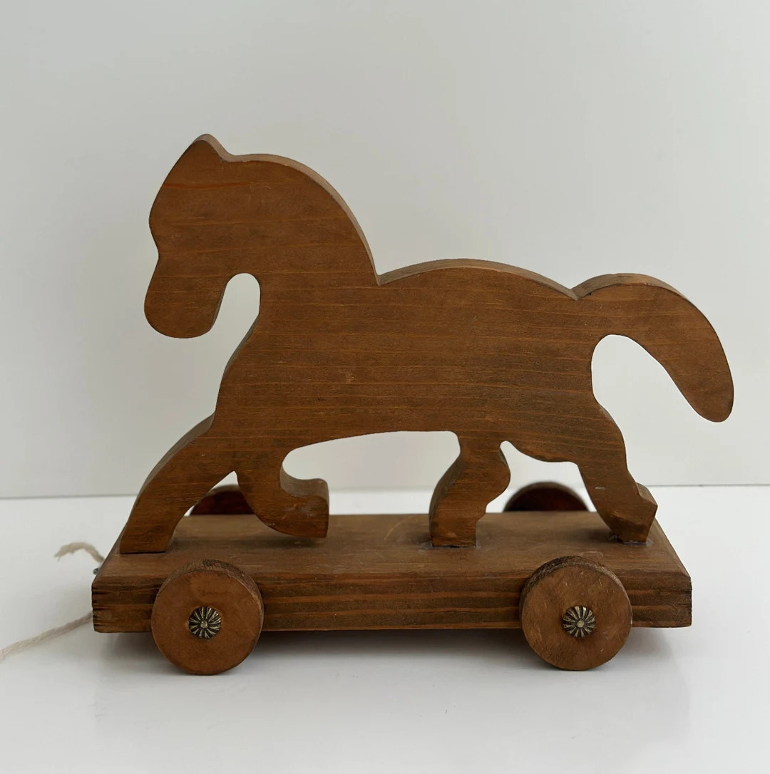 Vintage Wooden Horse On Wheels, Vintage Nursery Decor | Etsy (US)