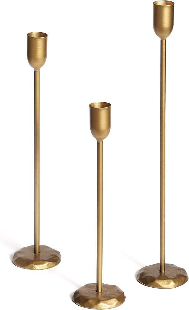 Perfnique Brass Candlestick Holders Set of 3 - Antique Gold Iron Candle Holders for Christmas, Bi... | Amazon (US)
