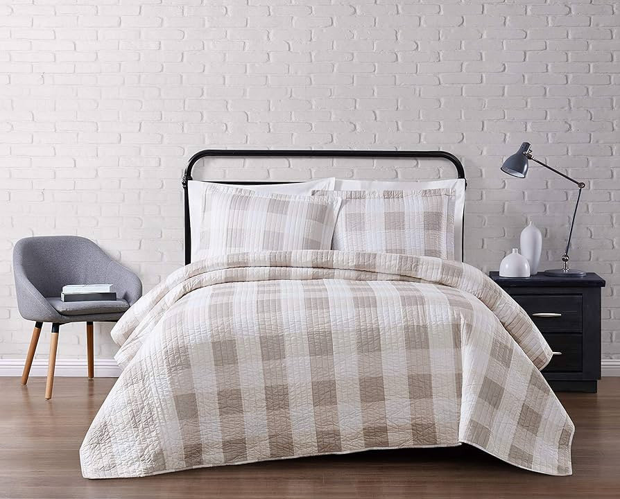 Truly Soft Everyday - Full/Queen Quilt + Sham Set - Buffalo Plaid Collection - Khaki | Amazon (US)