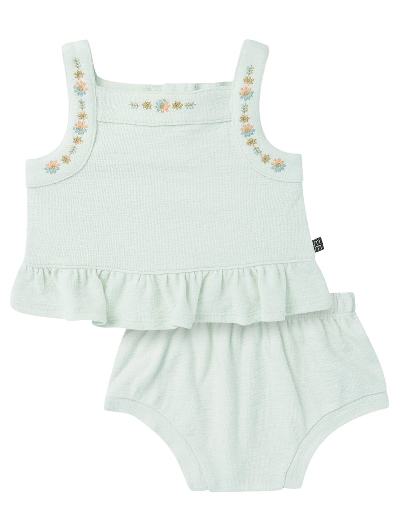 Modern Moments by Gerber Baby Girl Bloomer Outfit Set with Embroidery, 2-Piece, Sizes 0/3 Months ... | Walmart (US)