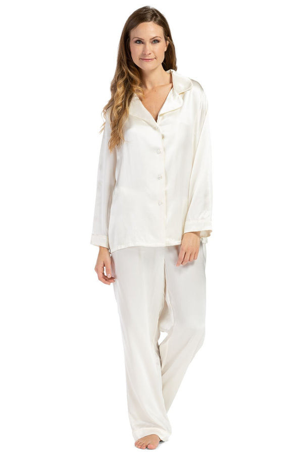 Women's 100% Mulberry Silk Classic Full Length Pajama Set with Gift Box | Fishers Finery (US)