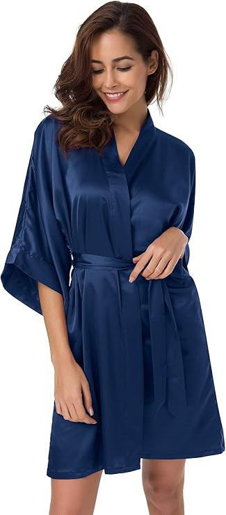 SIORO Women's Satin Robe Silk Kimono Bathrobe for Bride Bridesmaids Wedding Party Loungewear Shor... | Amazon (US)