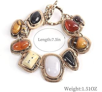 LUREME Vintage Ethnic Big Stones Bracelet for Women with Turquoise White Yellow Colorful Stones C... | Amazon (US)