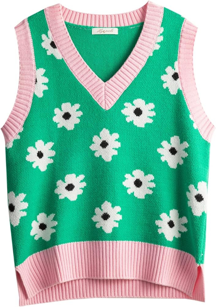 Hyipels Women's Sweater Vest,Y2K Sleeveless Pattern Preppy Style Knitted Crop Tank Top for Girl | Amazon (US)