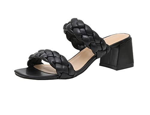 CUSHIONAIRE Onyx Chunky Heels for Women – Braided Slip On Block Heel Womens Dress Shoes, Wide Widths Available, BLACK 6.5 | Amazon (US)
