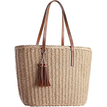 YXILEE Straw Bags For Women | M Size Travel Straw Totes Bag Woven Summer Handmade Shoulder Bag Ha... | Amazon (US)