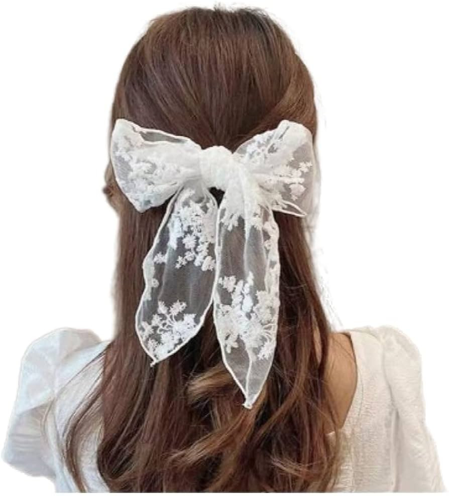 Large White Lace Hair Bow Clips for Women Cottagecore Hair Accessories Cute Tulle Bow Barrettes W... | Amazon (US)