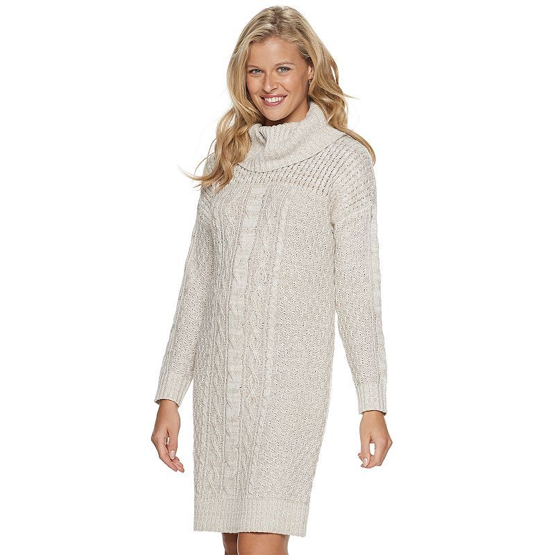 Women's SONOMA Goods for Life Long Sleeve Cowl Neck Cable Sweater Dress, Size: XL, Lt Beige | Kohl's