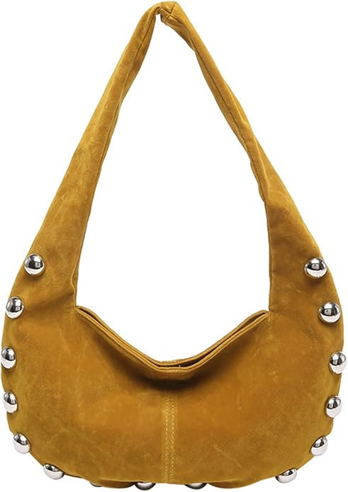 Suede Purse Studded Hobo Shoulder Suede Bag for Women Crescent Purse Soft Underarm Bag with Silve... | Amazon (US)