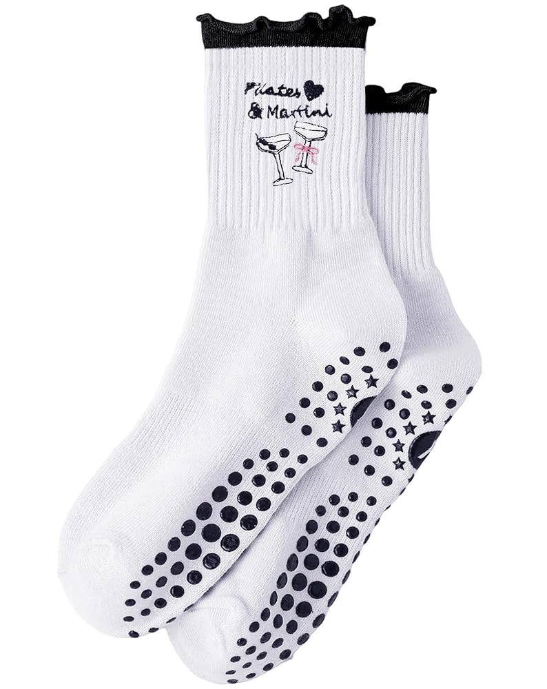 Yawlsow Cute Pilates Grip Socks for Women Ruffle Frilly Yoga Socks Non Slip Cotton Crew Grippy So... | Amazon (US)