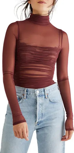 Under It All Ruched Mesh Turtleneck Bodysuit | Nordstrom