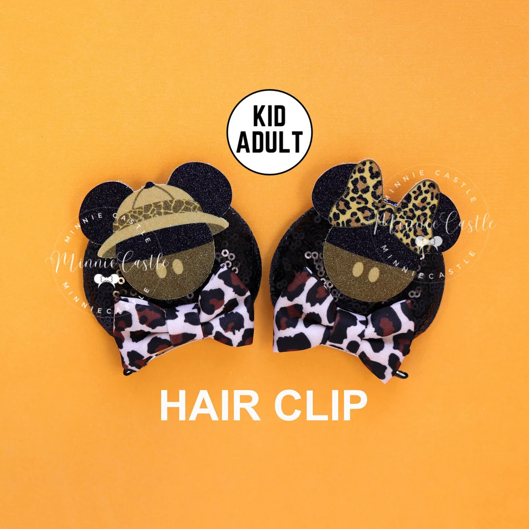 Safari Mickey Ears, Cheetah Minnie Ear Hair Clips, Animal Print Mouse Hair Pins, Animal Kingdom, ... | Etsy (US)