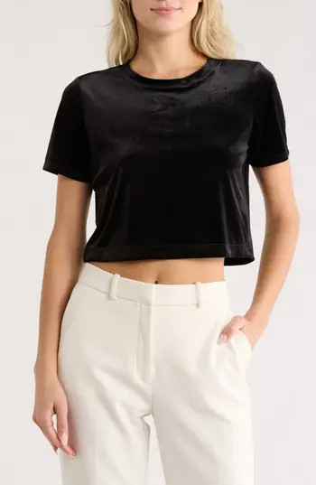L'AGENCE Donna Crop T-Shirt in Black at Nordstrom Rack, Size Large | Nordstrom Rack