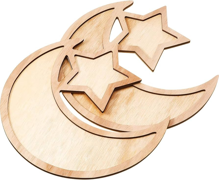 2 Sets Ramadan Wood Tray Moon Wooden Star Tableware Eid Mubarak Party Serving Tableware for Break... | Amazon (US)