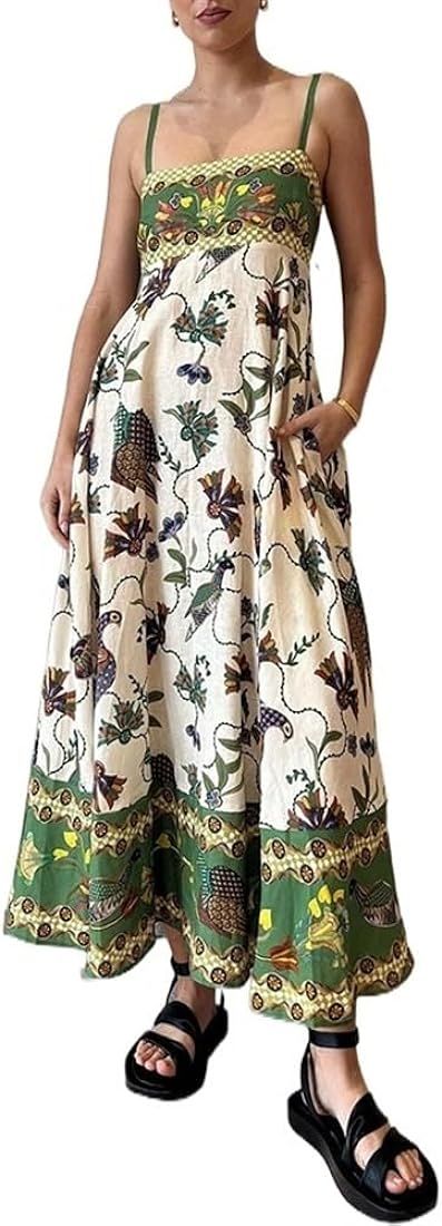 2023 Summer Strap Printed Sleeveless Large Swing Dress for Women ~@~ | Amazon (US)