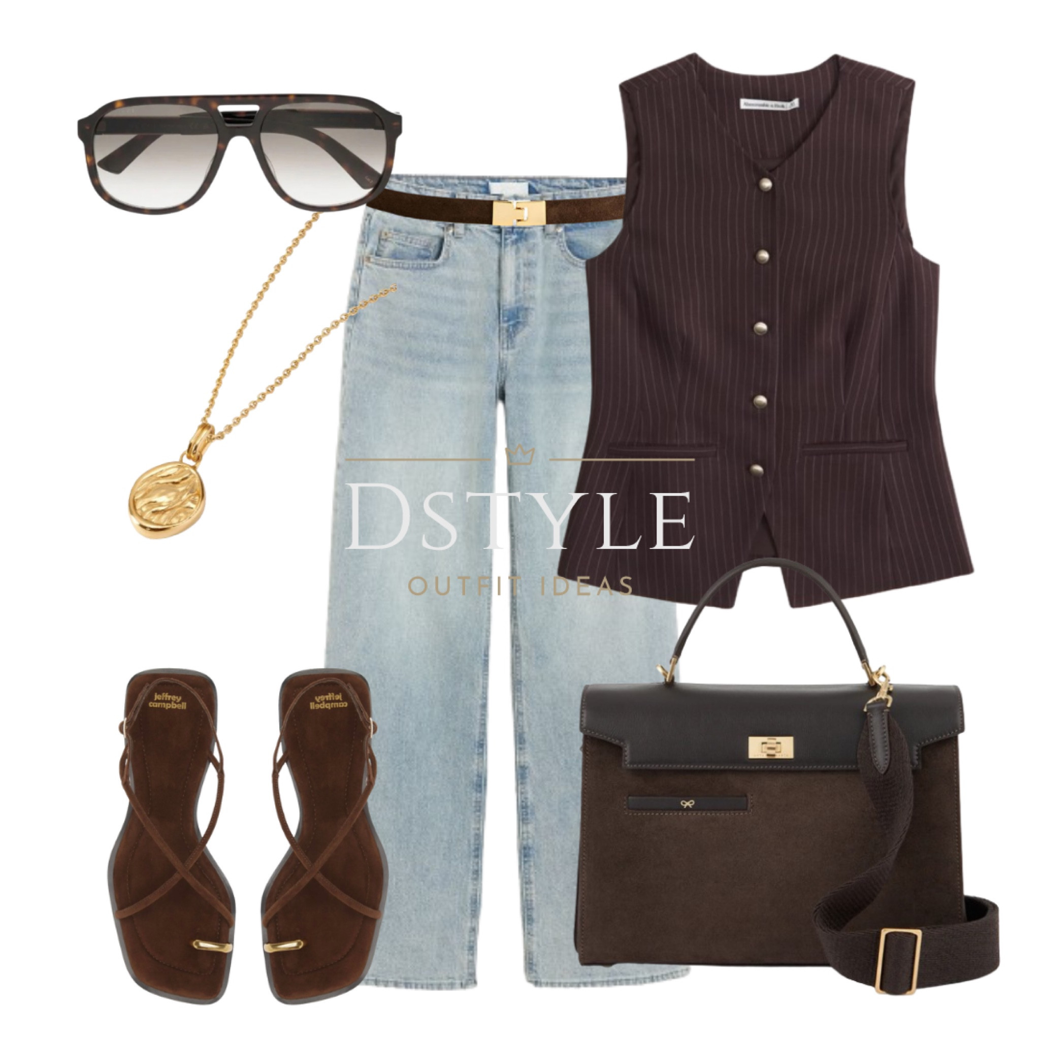 Brown tailored vest top, brown tailored waistcoat, wide leg jeans, brown slingback sandals, brown bag, brown suede leather belt, sunglasses. Neutral style, ootd, summer outfit, neutral outfit, comfy yet chic look

#LTKshoecrush #LTKworkwear #LTKitbag