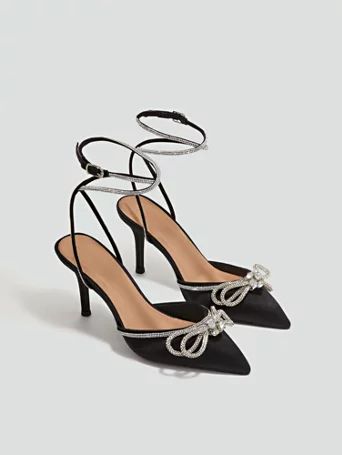 Isabella Rhinestone Bow Detail Heels - Fashion To Figure | Fashion to Figure