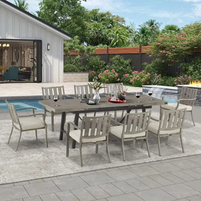 Azur Patio 8 Person Automatic Extendable Aluminum Dining Set With Sunbrella® Cushions | Wayfair North America