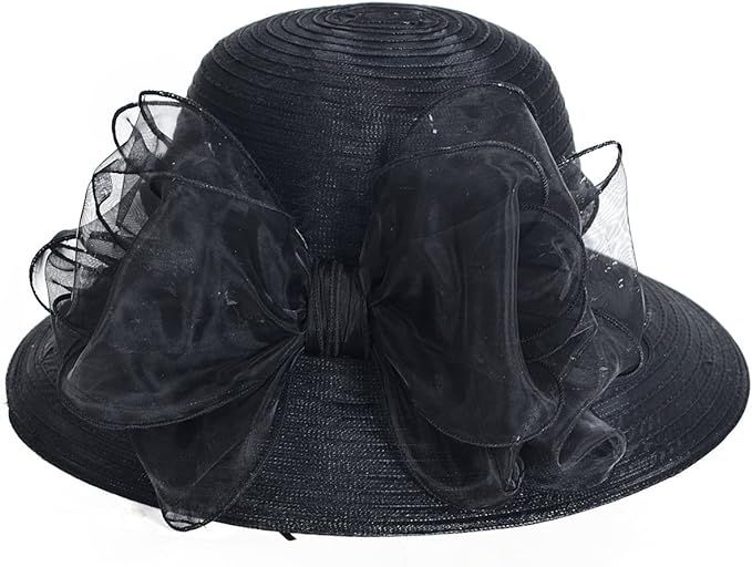 VECRY Lady Derby Dress Church Cloche Hat Bow Bucket Wedding Bowler Hats | Amazon (US)