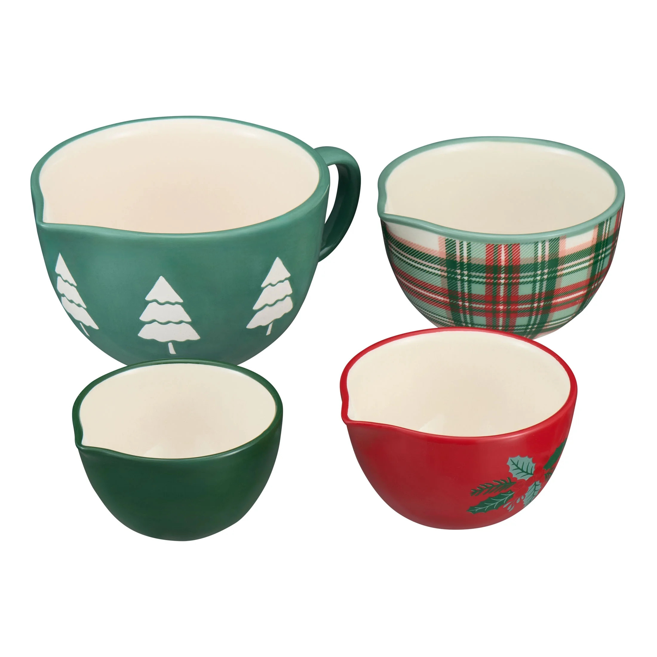 Holiday Time 4-Piece Trees & Plaid Glazed Stoneware Measuring Cup Set, Multicolor | Walmart (US)