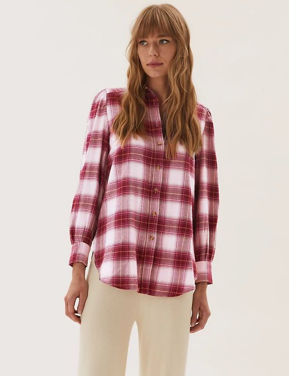 Checked Collared Relaxed Longline Shirt | M&S Collection | M&S | Marks & Spencer (UK)