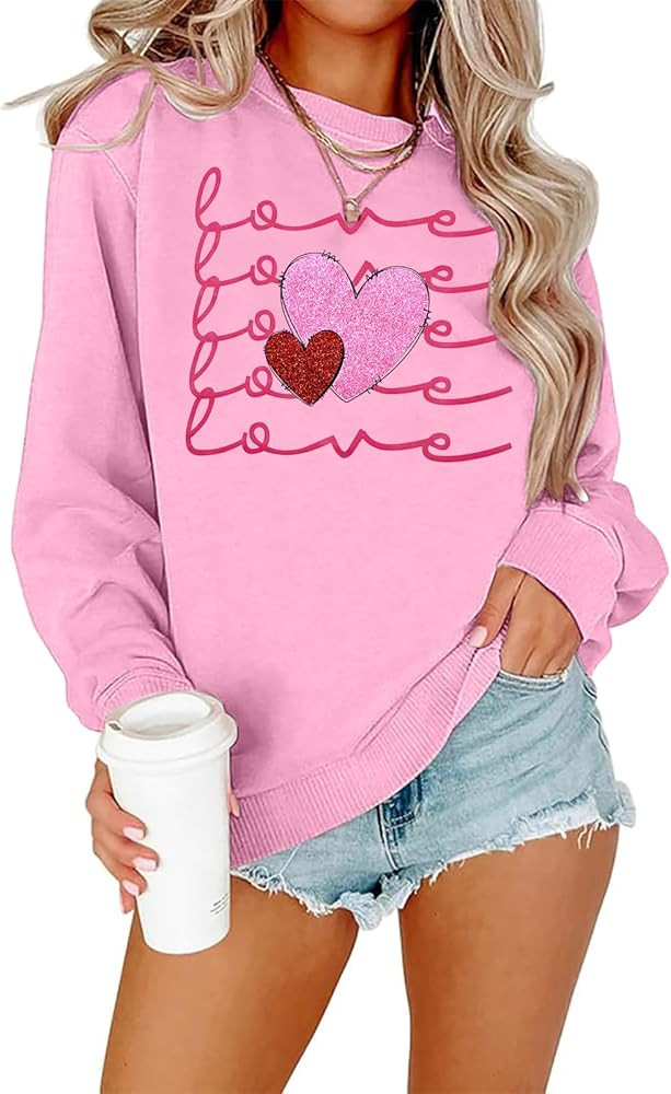 JINTING Valentines Sweatshirts for Women Love Heart Graphic Pullover Valentines Sequins Shirt Gif... | Amazon (US)