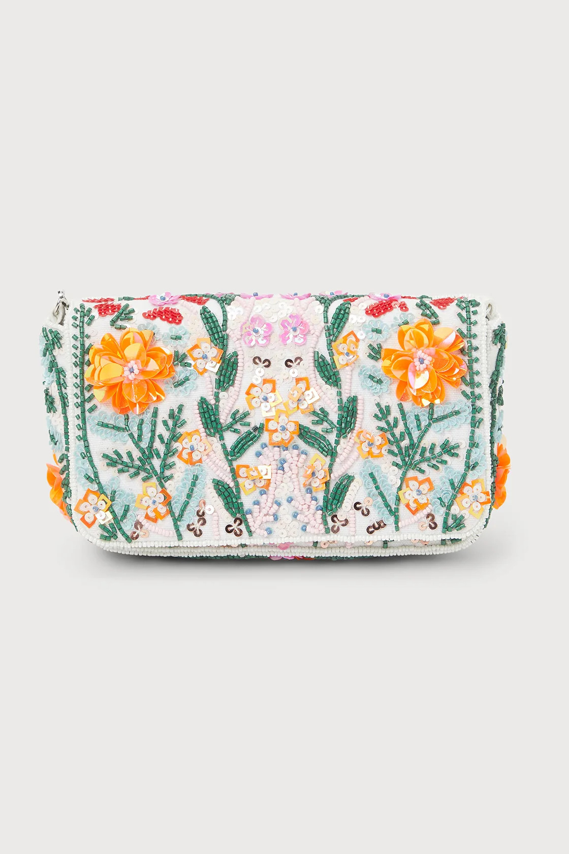 Brave Blooms White Multi Floral Beaded Sequin Clutch | Lulus