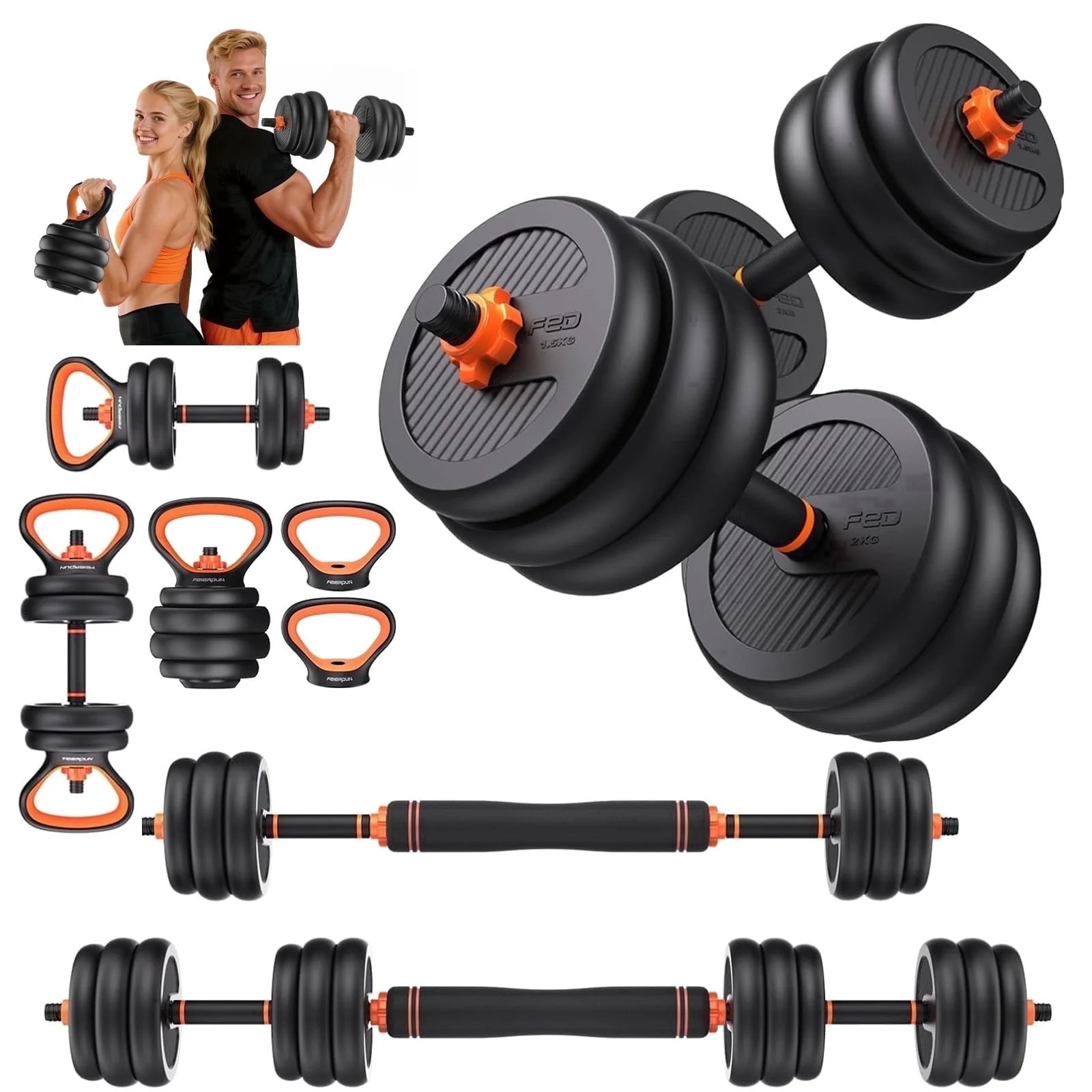 FED Fitness Adjustable Dumbbell Set,50lb Free Weight Set with Connector Bar,5 in 1 Workout Gear w... | Walmart (US)