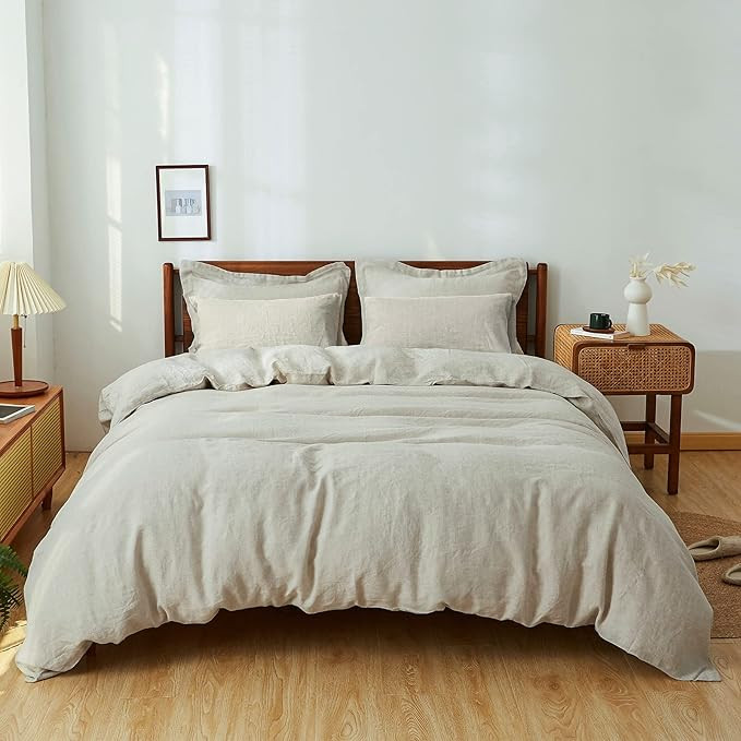 Simple&Opulence 100% Washed Linen Duvet Cover Set 5pcs(1 Duvet Cover& 2 Shams& 2 Pillowcases) Bas... | Amazon (US)