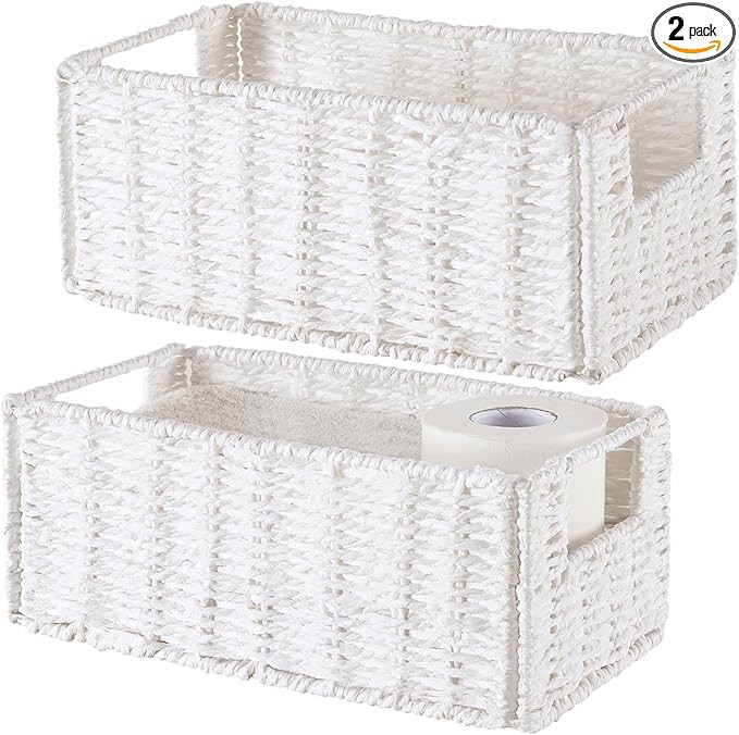Vagusicc Wicker Storage Basket, Set of 2 Hand-Woven Paper Rope Wicker Basket, Small Storage Baske... | Amazon (US)