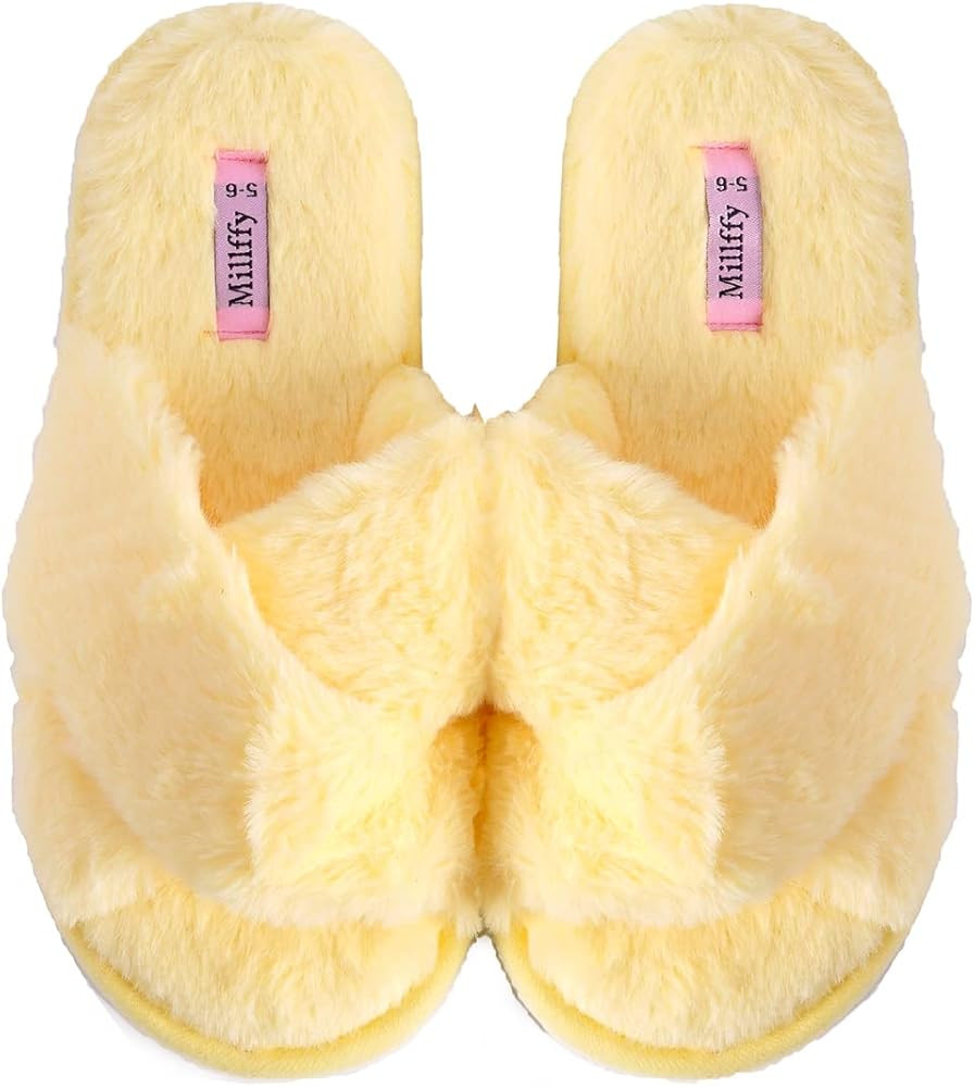Millffy Fuzzy Fluffy Open Toe Slippers for Summer Warm Comfy flip Flop Slippers for Women Slip on | Amazon (US)