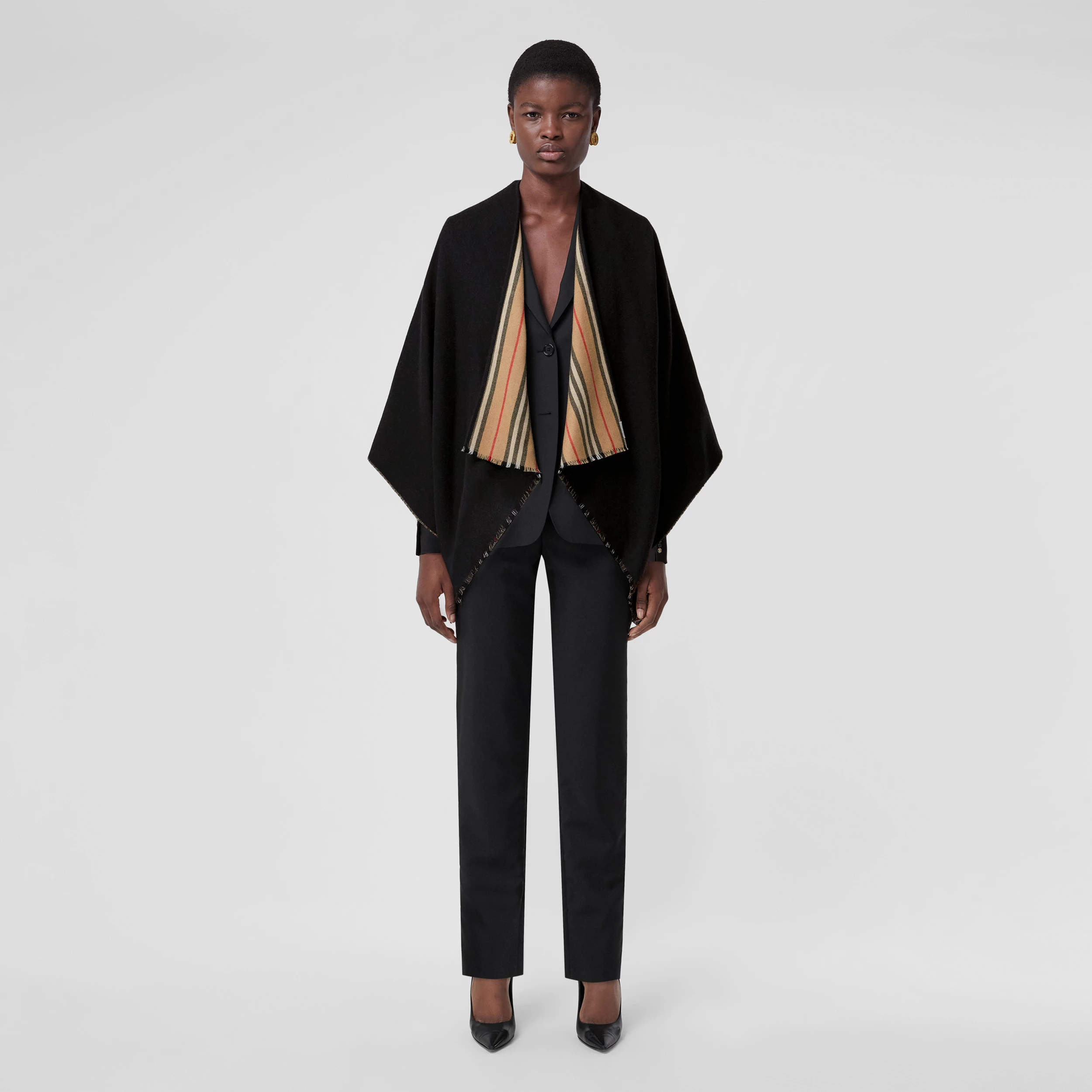 Reversible Icon Stripe Wool Cape in Black - Women | Burberry® Official | Burberry (US)