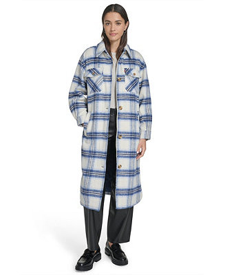 Women's Regular Long Wool Blend Plaid Coat | Macy's