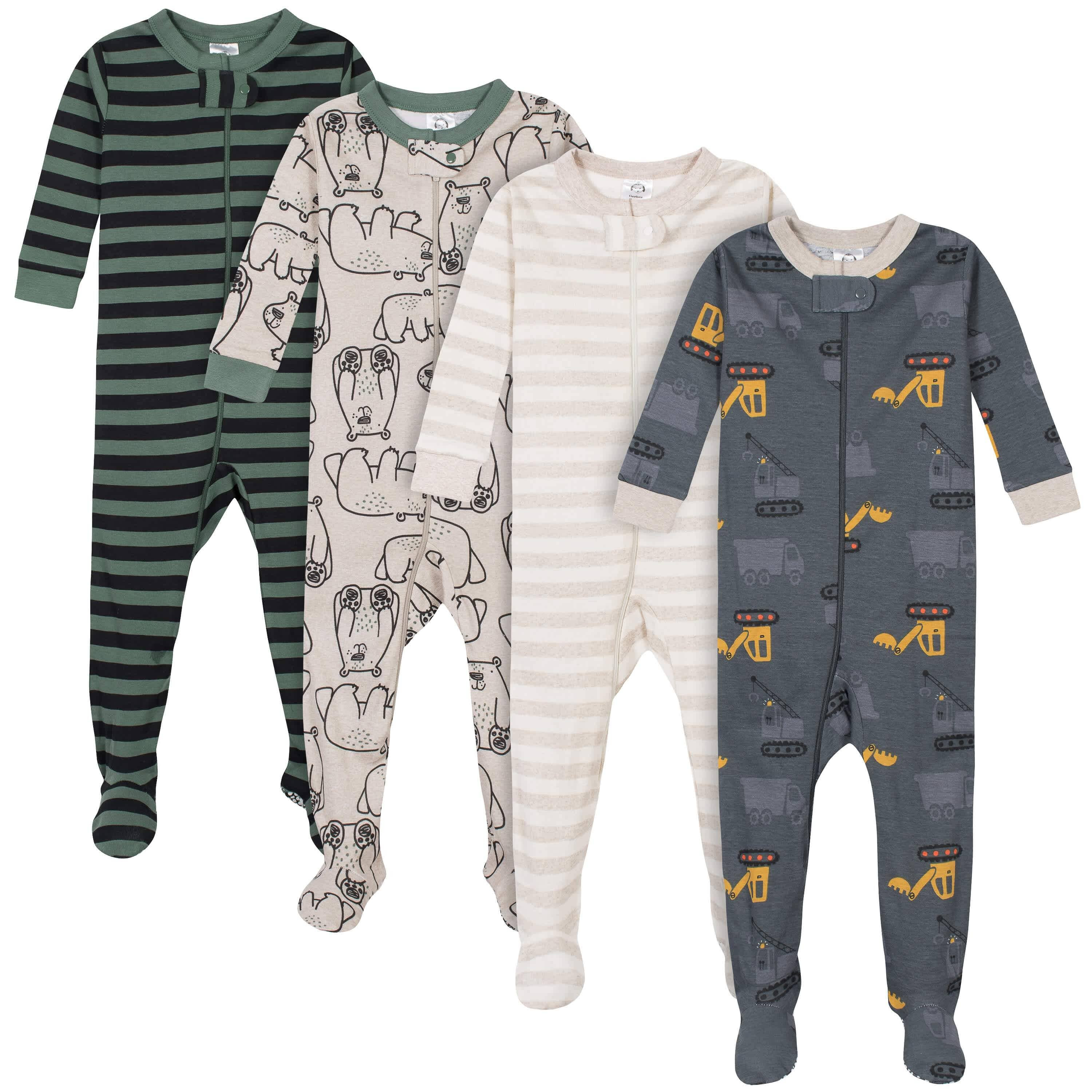 4-Pack Baby & Toddler Boys Bears & Construction Trucks Snug Fit Footed Cotton Pajamas | Gerber Childrenswear