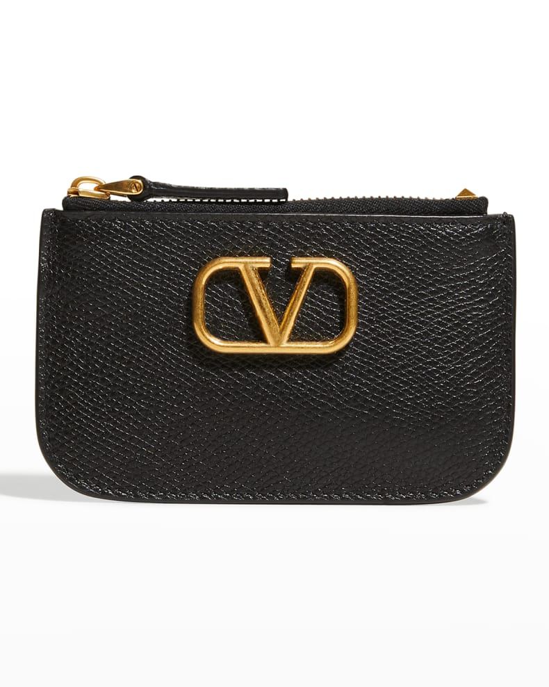 Valentino Garavani VLOGO Zip Leather Wallet | Neiman Marcus