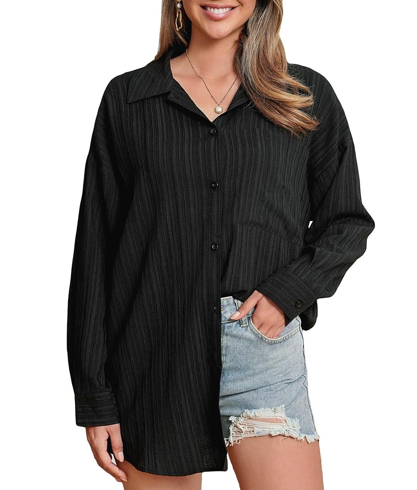 Womens Button Down Shirts Oversize Casual Boyfriend Long Sleeve Button Up Shirt Women Plus Size B... | Amazon (US)