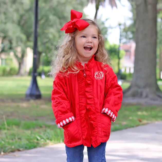 Solid Red Quilted Ruffle Coat | Classic Whimsy