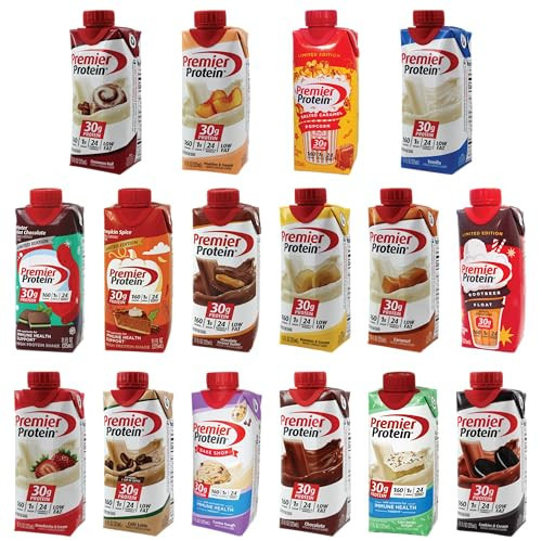 Premier Protein Shake Sampler Variety | 10 Pack Of Different Assorted Flavors | Ready To Drink High Protein Shakes | Liquid | 10 Of 17 Pictured Shakes | Niro Assortment (Includes NiroBeverage Sleeve) | Amazon (US)