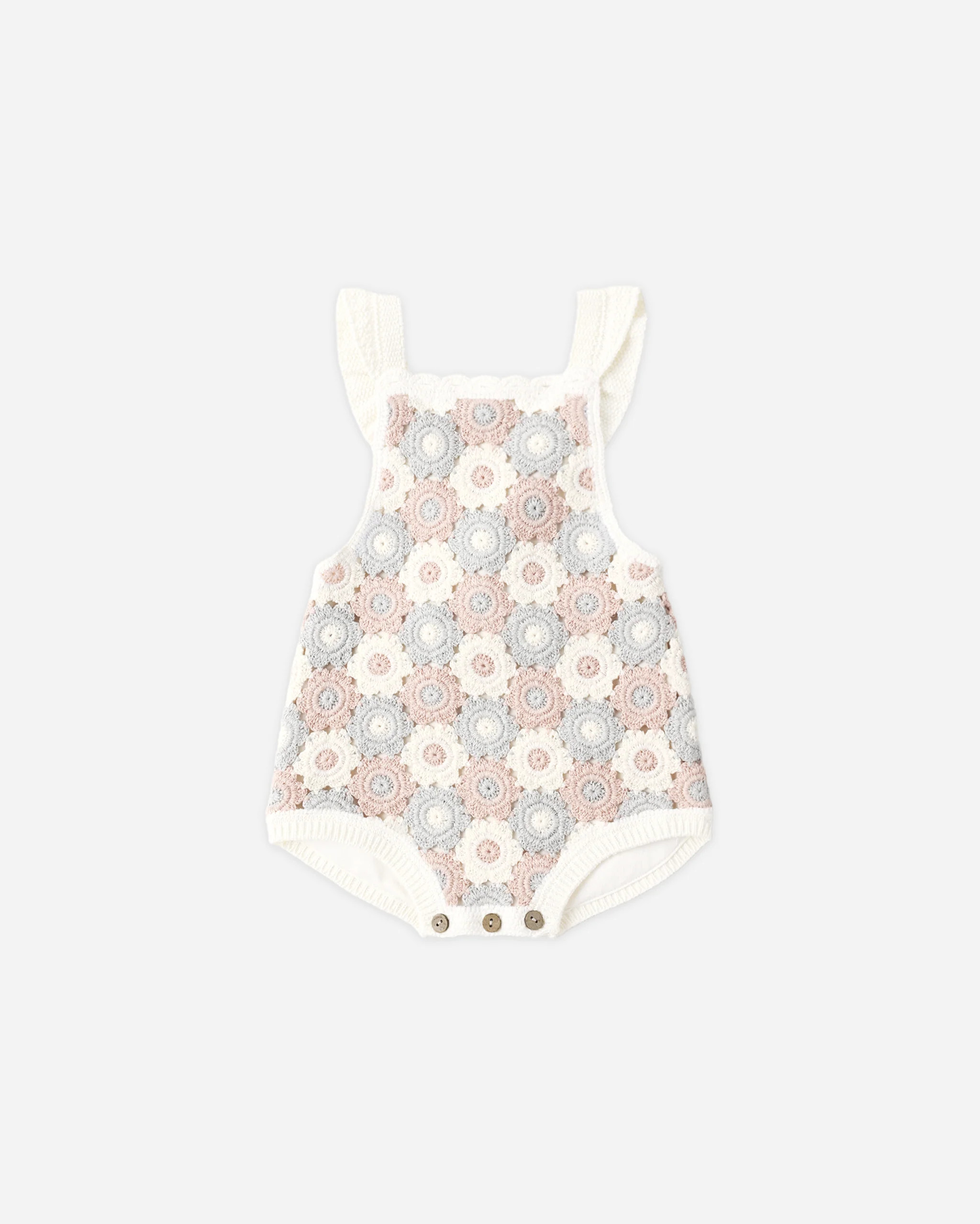 Crochet Romper Blue, Light Pink, Ivory | Rylee + Cru