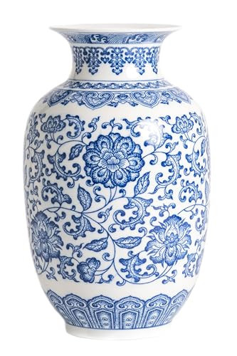 Blue and White Vase, Chinoiserie Porcelain for Living Room Shelf, Entryway Decor & Blue and White Home Centerpiece, Blue Vases Home Décor,11" H | Amazon (US)