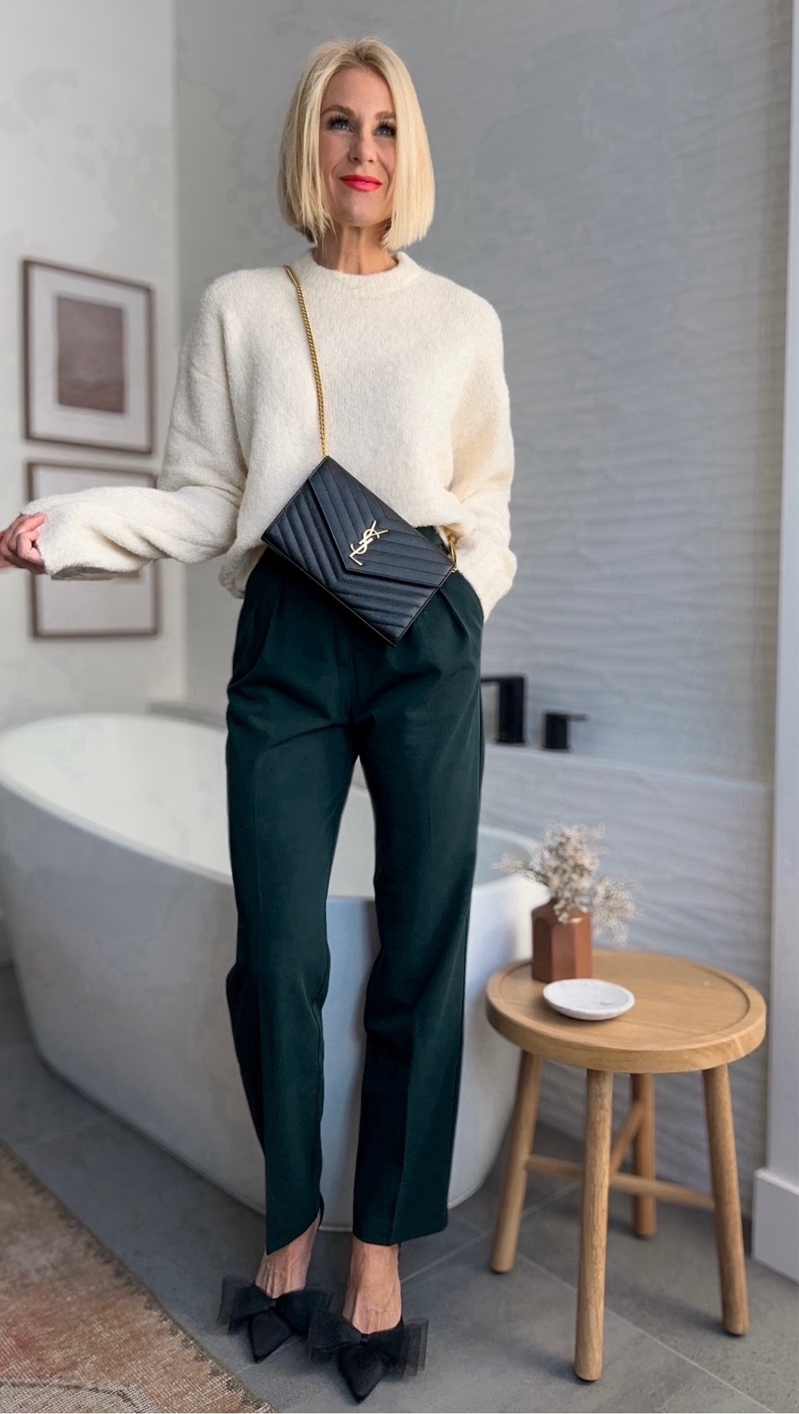 BUDGET HOLIDAY OUTFIT! 
Simple, but pretty holiday outfit idea! Love the texture & softness of this sweater. More colors & on SALE! Jeans & sequin joggers on SALE TOO!
Pants are going fast— on sale for $28!
Sizing:
Everything runs true to size.
Sweater: wearing medium 
Green Pants: wearing size 4
Jeans: wearing 27x27
Sequin joggers: wearing a small
Black bow heels: run true to size 
Lipstick, true, coral

#LTKHoliday #LTKSeasonal #LTKCyberWeek