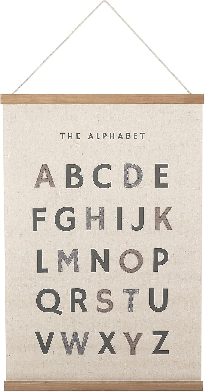 Bon et Beau 16×24 Inch Embroidered Alphabet Poster with Wood Poster Hanger - Neutral Gray Wall D... | Amazon (US)