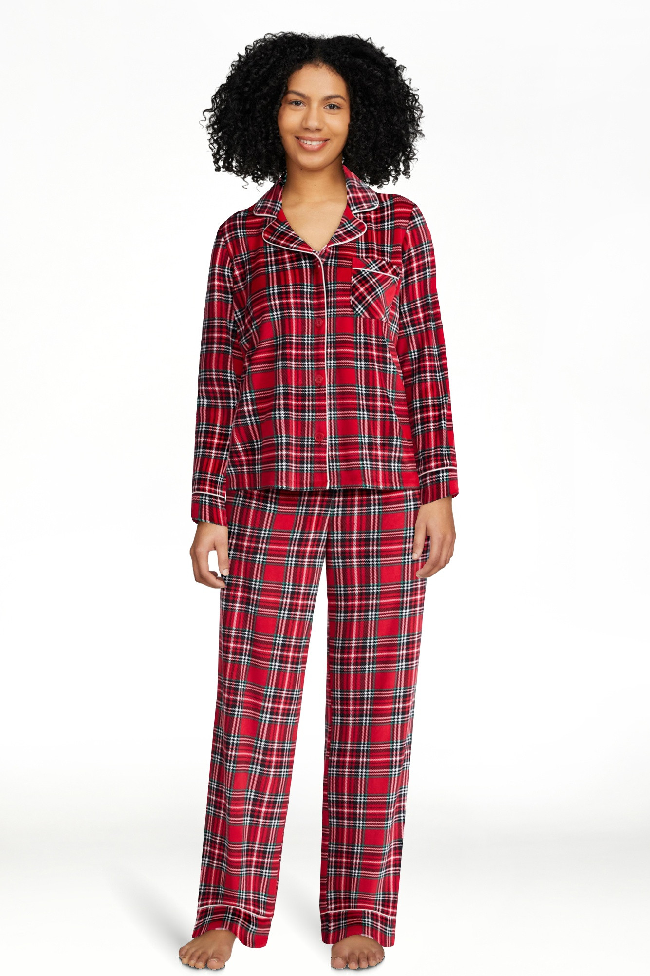 Joyspun Women’s Stretch Velour Notch Collar Long Sleeve Pajama Set, Sizes XS to 4X | Walmart (US)
